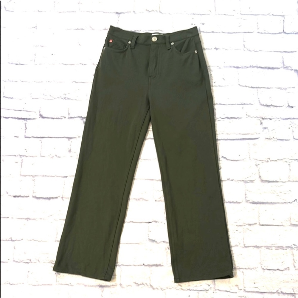 Hudson High Rise Straight Leg Pants Neutral Olive Green Soft Knit Size 25